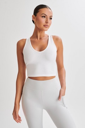 Women's Meshki Rory Ribbed Yoga Tops White Australia | Z6X-2791