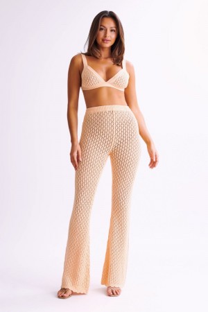 Women's Meshki Rosana Crochet Straight Leg Pants Pink Australia | H5A-4023