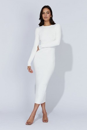 Women's Meshki Rowen Long Sleeve Midi Dress White Australia | U0X-3672