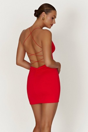 Women's Meshki Sabine Recycled Nylon Backless Mini Dress Red Australia | R3B-0256