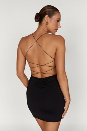 Women's Meshki Sabine Recycled Nylon Backless Mini Dress Black Australia | K4W-5554