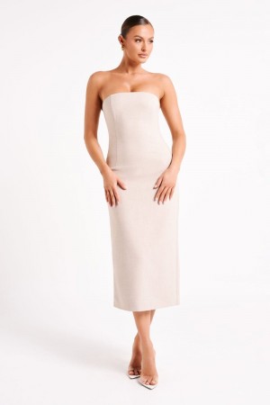 Women's Meshki Sable Textured Midi Dress White Australia | M6K-3486