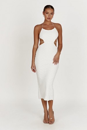 Women's Meshki Sakura Textured Midi Dress White Australia | A0V-4759