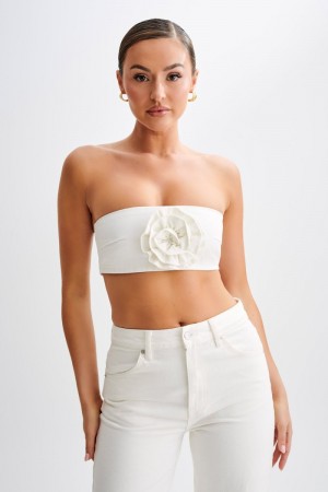 Women's Meshki Samantha Rose Denim Bandeau Tops White Australia | I2Q-9288