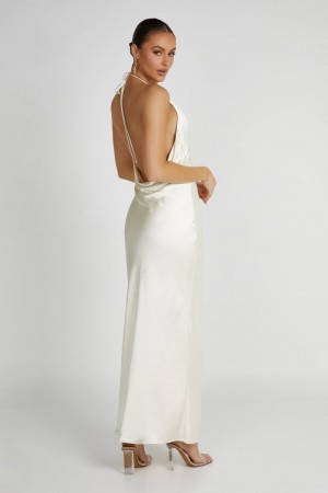 Women's Meshki Sammy Satin Halter Maxi Dress White Australia | N8F-6518