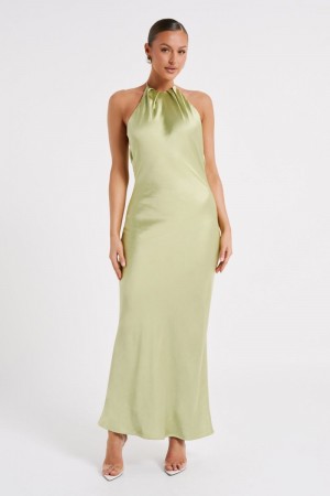 Women's Meshki Sammy Satin Halter Maxi Dress Green Australia | S0E-9458