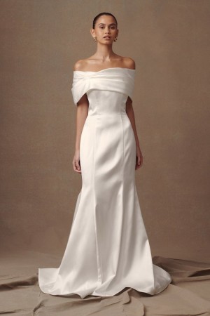 Women's Meshki Saosire Satin Wedding Gown Wedding Dress White Australia | P7J-4534