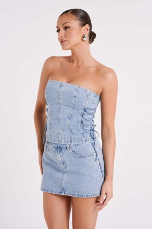 Women's Meshki Scheana Denim Corset Blue Australia | J7Q-7536