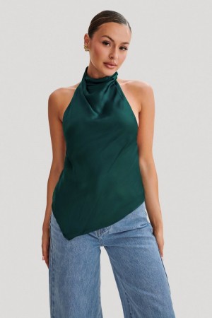 Women's Meshki Seraphine Satin Halter Tops Green Australia | L1O-1585