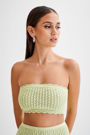 Women's Meshki Serina Knit Crop Tops Green Australia | O8A-7911