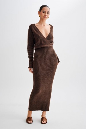 Women's Meshki Shannon Knit Maxi Dress Chocolate Australia | P7W-8695