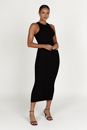 Women's Meshki Sienna Knit Midi Dress Black Australia | U8N-8177