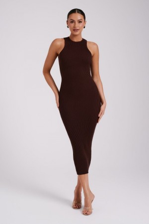 Women's Meshki Sienna Knit Midi Dress Chocolate Australia | G2U-3470