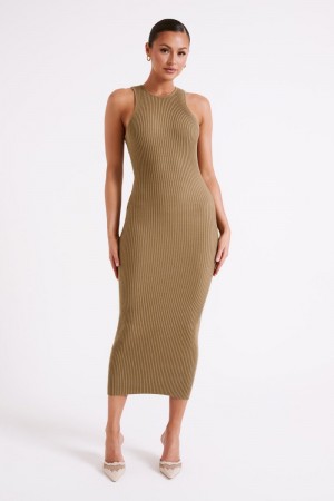 Women's Meshki Sienna Knit Midi Dress Olive Australia | Y0O-6927