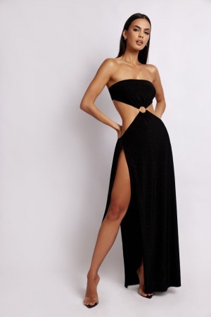 Women's Meshki Sierra Strapless Shimmer Maxi Dress Black Australia | F8L-3413