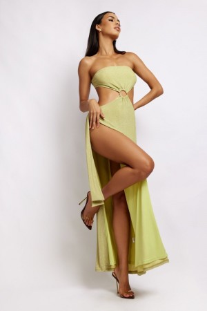 Women's Meshki Sierra Strapless Shimmer Maxi Dress Green Australia | M2Z-4002