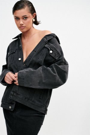 Women's Meshki Sion Oversized Denim Jackets Black Australia | V3G-8239