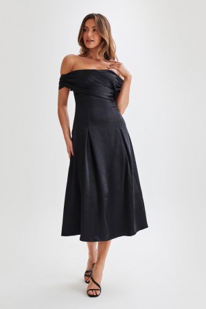 Women's Meshki Sofie Off Shoulder Midi Dress Black Australia | K4X-1629