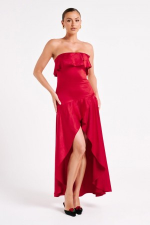 Women's Meshki Sulianna Strapless Ruffle Midi Dress Red Australia | K6W-0022