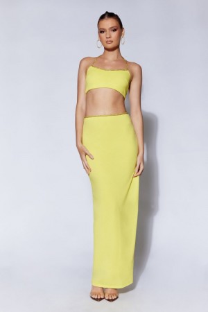 Women's Meshki Sweeney Diamante Maxi Split Skirts Yellow Australia | X3G-4830