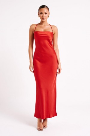 Women's Meshki Sydney Straight Neck Slip Maxi Dress Red Australia | T5Z-7118