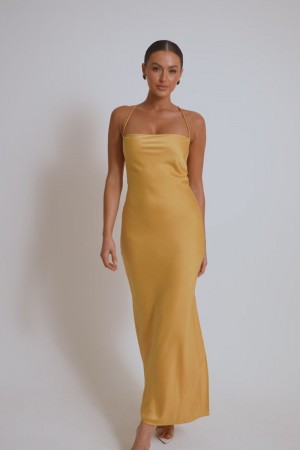 Women's Meshki Sydney Straight Neck Slip Maxi Dress Yellow Australia | K1Z-1666