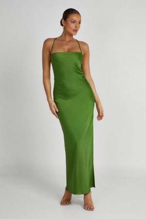 Women's Meshki Sydney Straight Neck Slip Maxi Dress Green Australia | V4R-5015