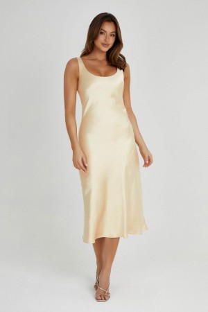 Women's Meshki Tamara Satin Iridescent Slip Midi Dress Gold Australia | W1G-6661