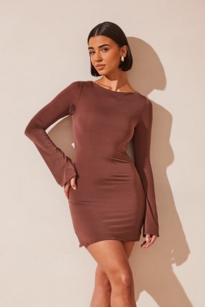 Women's Meshki Tarna Slinky A-Line Mini Dress Chocolate Australia | L9J-3970