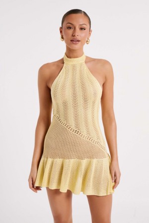 Women's Meshki Tash Yarn Halter Mini Dress Lemon Australia | X3R-7878