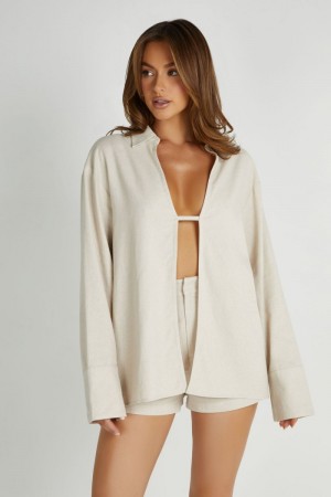 Women's Meshki Tasha Oversized Linen Shirts White Australia | L1F-8845