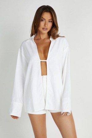 Women's Meshki Tasha Oversized Linen Shirts White Australia | V1K-4131