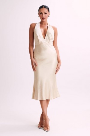 Women's Meshki Terri Satin Cowl Midi Dress Gold Australia | H6X-7237