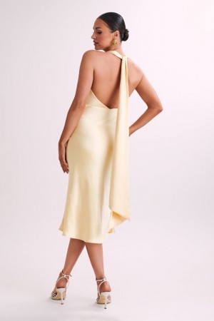 Women's Meshki Terri Satin Cowl Midi Dress Light Yellow Australia | X9N-2294