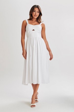 Women's Meshki Thandi Back Tie Midi Dress White Australia | Y7Q-8800