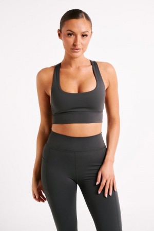 Women's Meshki Thea Racerback Crop Tops Deep Grey Australia | F4Z-9769