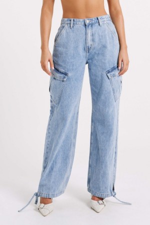 Women's Meshki Thelma Relaxed Denim Cargo Pants Blue Australia | G4I-7472