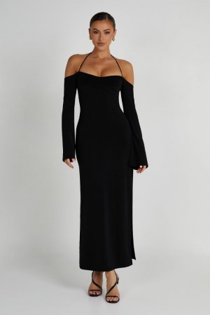 Women's Meshki Tia Slinky Off Shoulder Maxi Dress Black Australia | Q4A-0478