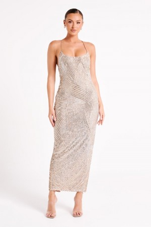 Women's Meshki Tierra Sequin Maxi Dress Silver Australia | V0F-5809