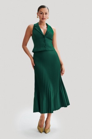 Women's Meshki Twyla Pleated Suiting Maxi Skirts Green Australia | O2L-3457