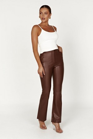 Women's Meshki Tyra Straight Leg Faux Leather Pants Chocolate Australia | N6M-1820