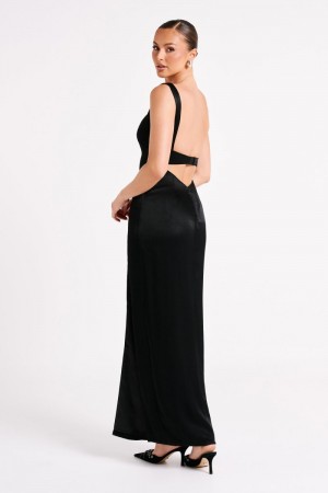 Women's Meshki Verana Backless Satin Maxi Dress Black Australia | I7G-5326