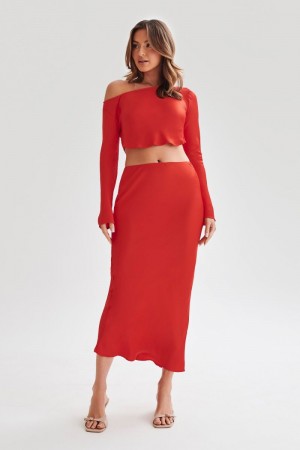 Women's Meshki Violeta Satin Maxi Skirts Red Australia | I1T-9502