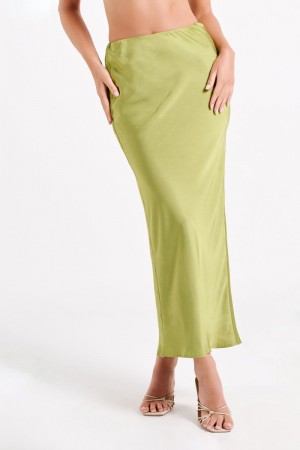 Women's Meshki Violeta Satin Maxi Skirts Green Australia | J9O-3443