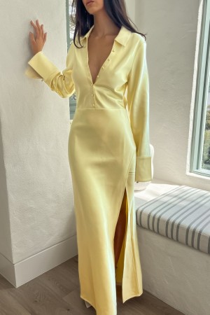 Women's Meshki Whitley Satin Collared Maxi Dress Light Yellow Australia | V3G-2505