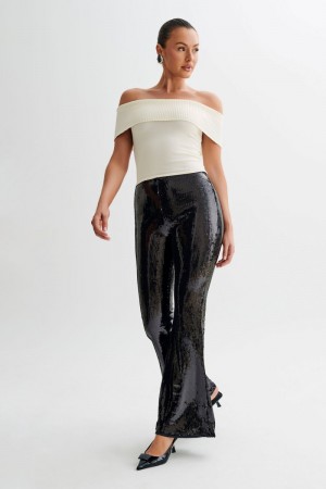 Women's Meshki Wilma Wide Leg Sequin Pants Black Australia | Y6N-6818