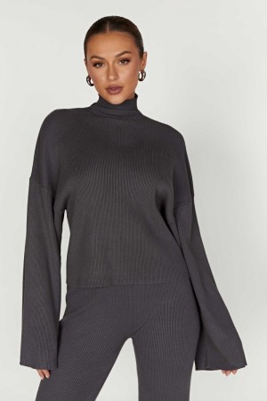 Women's Meshki Winona Turtleneck Knit Tops Deep Grey Australia | Q0M-2164