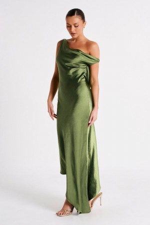 Women's Meshki Yvette Slip Asymmetrical Hem Maxi Dress Green Australia | I4U-2199