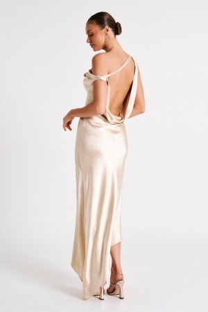 Women's Meshki Yvette Slip Asymmetrical Hem Maxi Dress Gold Australia | A8U-6545