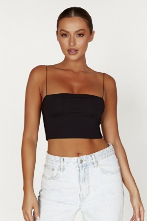 Women's Meshki Yvonne Cami Crop Tops Black Australia | V3B-9611